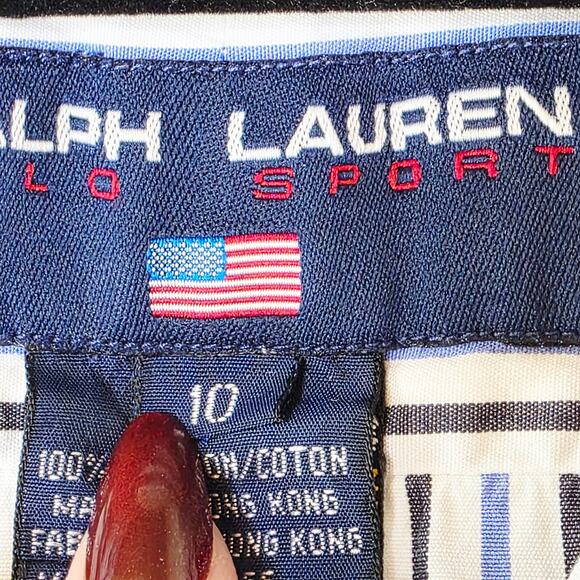 Ralph Lauren Sport Button Down Shirt 10 Blue Striped Cotton Preppy Classic - Picture 7 of 11